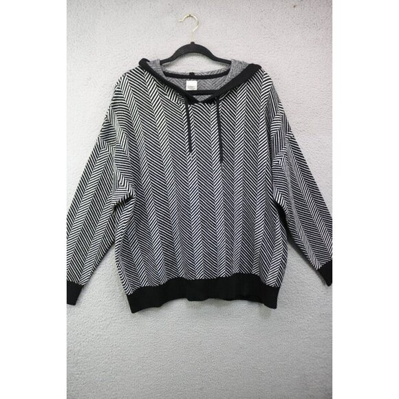 Joie Black & White Chevron Hooded Long Sleeve Sweater-Size 1X-Very Soft - Picture 1 of 10
